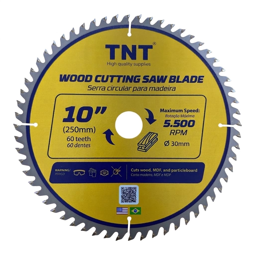 Lâmina Serra Circular TNT Yellow 250x30mm 60 Dentes 10" para Madeira