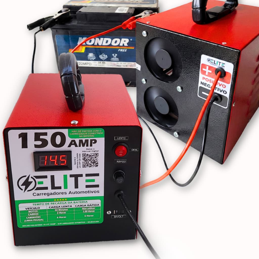 Carregador Bateria Automotivo 12V 12Ah Elite Bivolt com Display Digital Vermelho Intenso