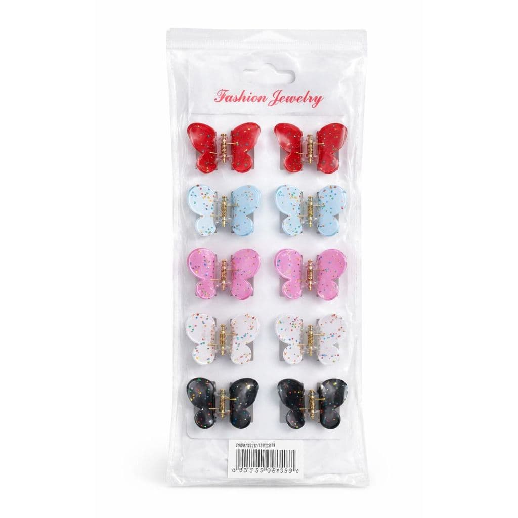 Kit Piranha de Cabelo Borboleta Colorida com Glitter 12 Unidades