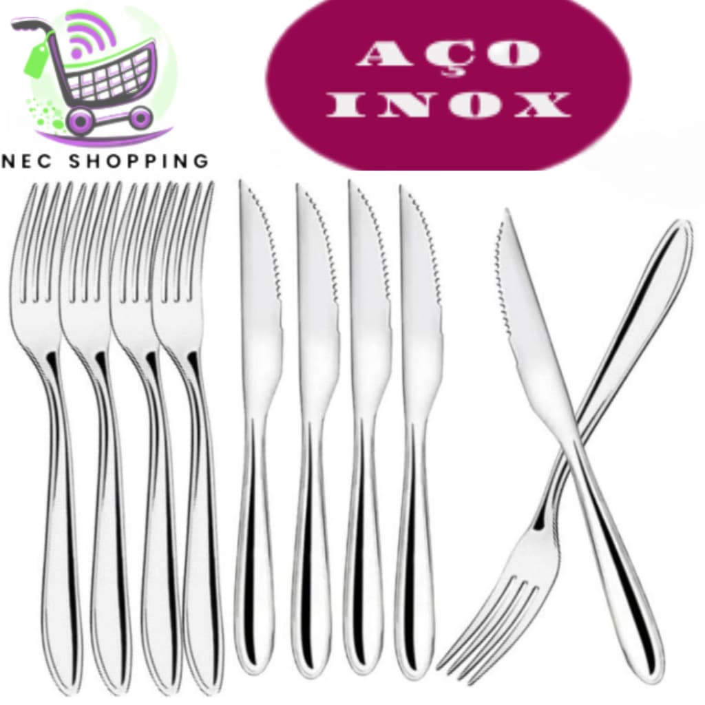 Kit 48 Peças Talheres 100% Inox 24 Garfo 24  Faca  Premium Casa Cozinha Restaurante Banquete Resort