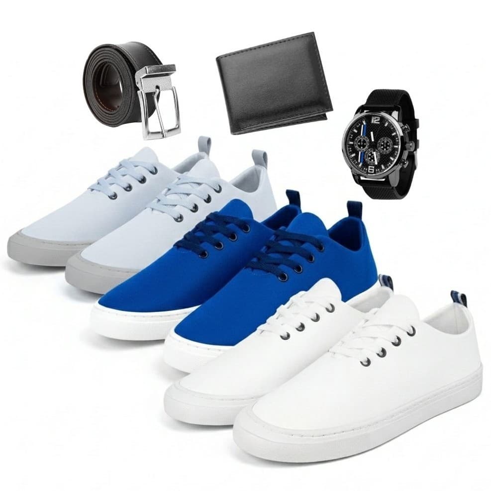 Sapatenis Masculino Barato Kit de 3 Pares Costurado Confortável Com Relógio Carteira e Cinto