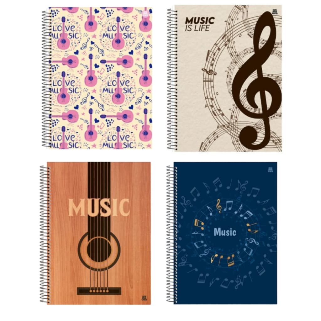 Caderno de Música Partitura Capa Dura Pautado Universitário 80 Folhas - ANIMATIVA