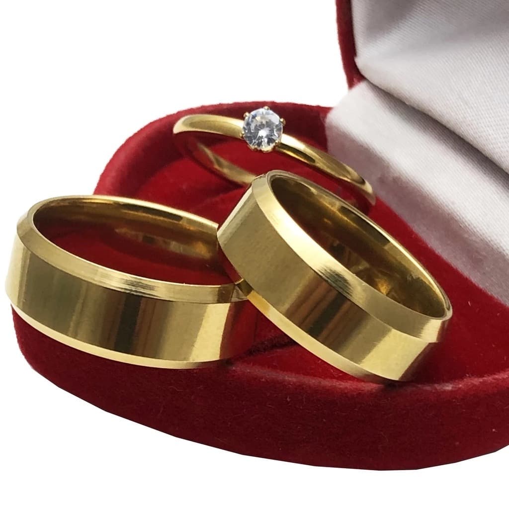 Par de Alianças de casamento aço inoxidável de ouro Anel de noivado para mulheres Sem caixinha 6mm