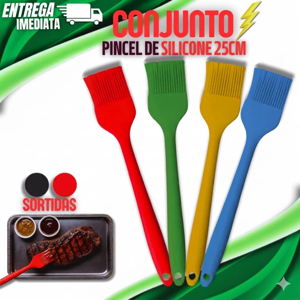 Conjunto De Pincéis Silicone Culinário 25cm Massas Carnes Ovos Confeitaria