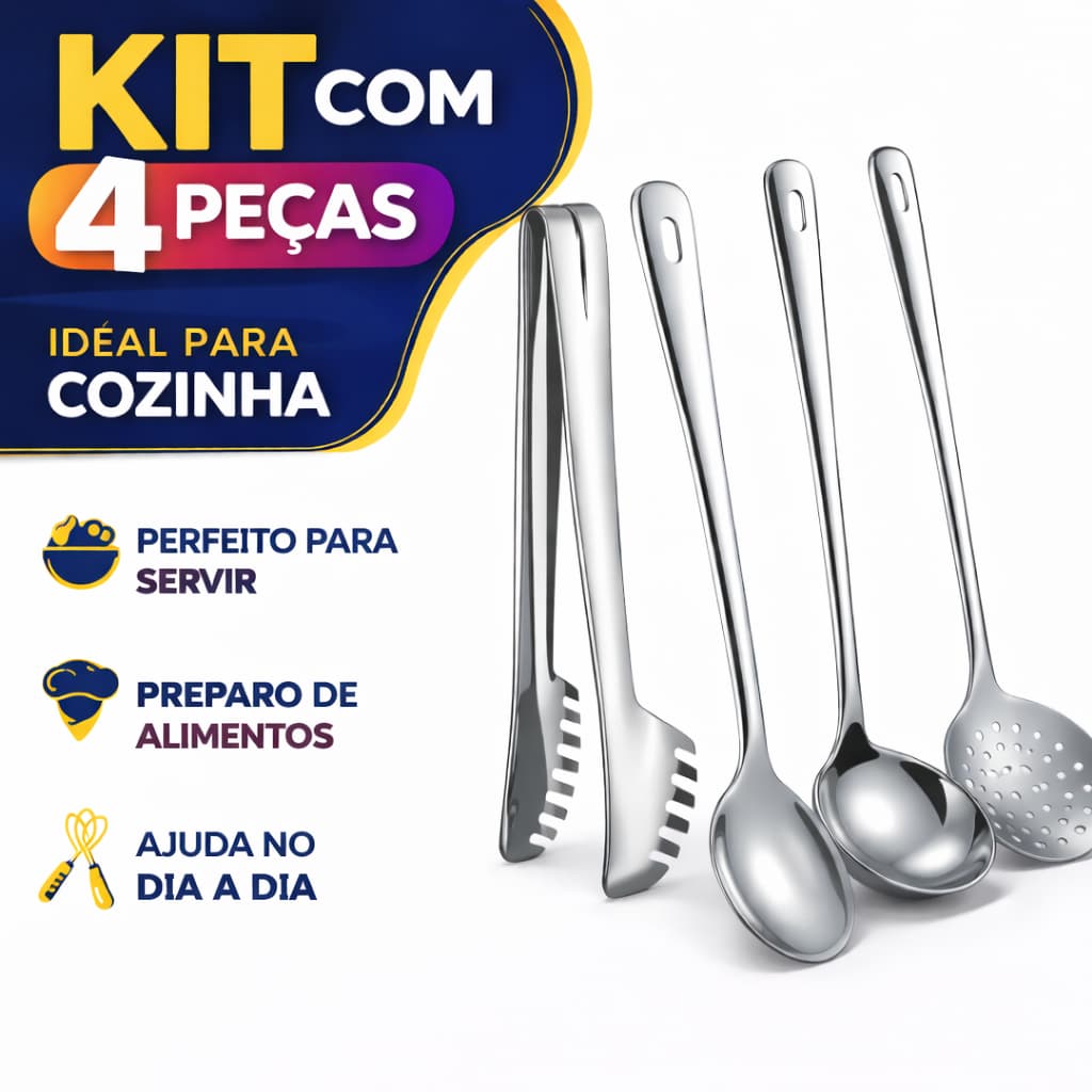 Conjunto Utensílios De Cozinha 4 Peças 100% Inox