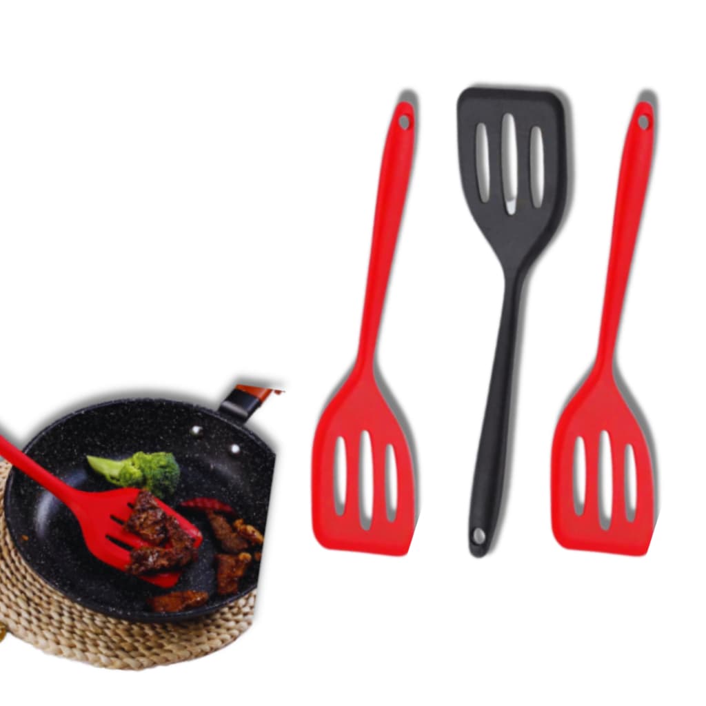 COMBO 6 ESPATULAS DE SILICONE VAZADA NAO RISCA PANELA AGUENTA TEMPERATURA ATE 230 GRAUS TAMANHO 28,6X7,6 CM BELEZA E PRA