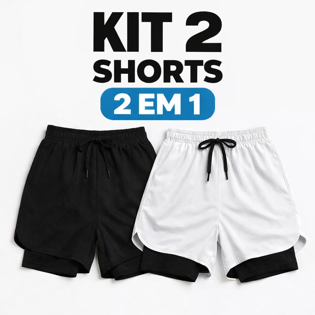 Kit 2 Shorts SlideFit Bermuda 2 em 1 Duplo Com Bolso Interno Para Academia Original Treino