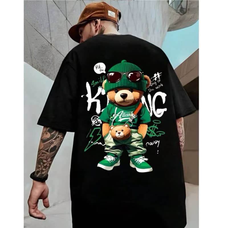 Camiseta Oversized Masculina Preta com Estampa Vibrante 100% Algodão
