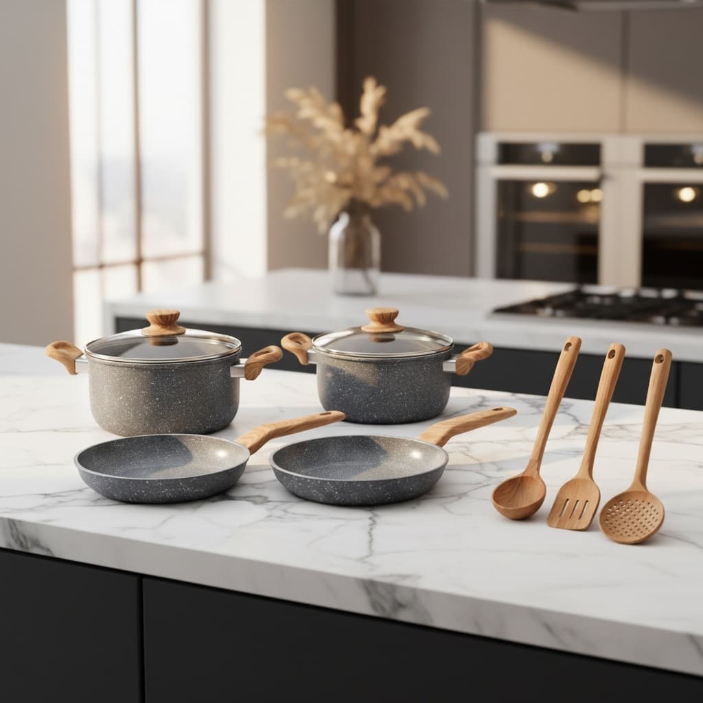 Jogo de 7 Peças em Alumínio com Revestimento Cerâmico Indução Cozinha Moderna Antiaderente - Sortida