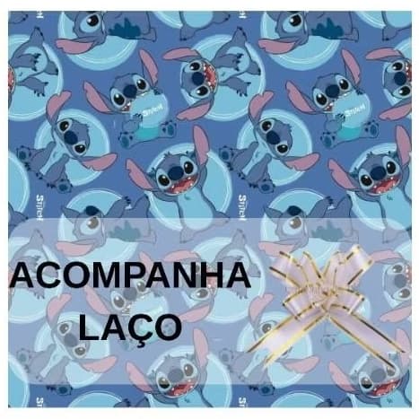 Saco de Presente Infantil Lilo Stitch + Laço Branco Decorativo  25x37 cm