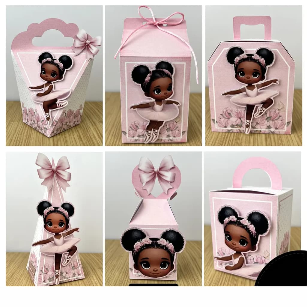Kit Caixinha Bailarina Negra Menina Para Festa Caixa Lembrancinha Papelaria Personalizada DESMONTADO