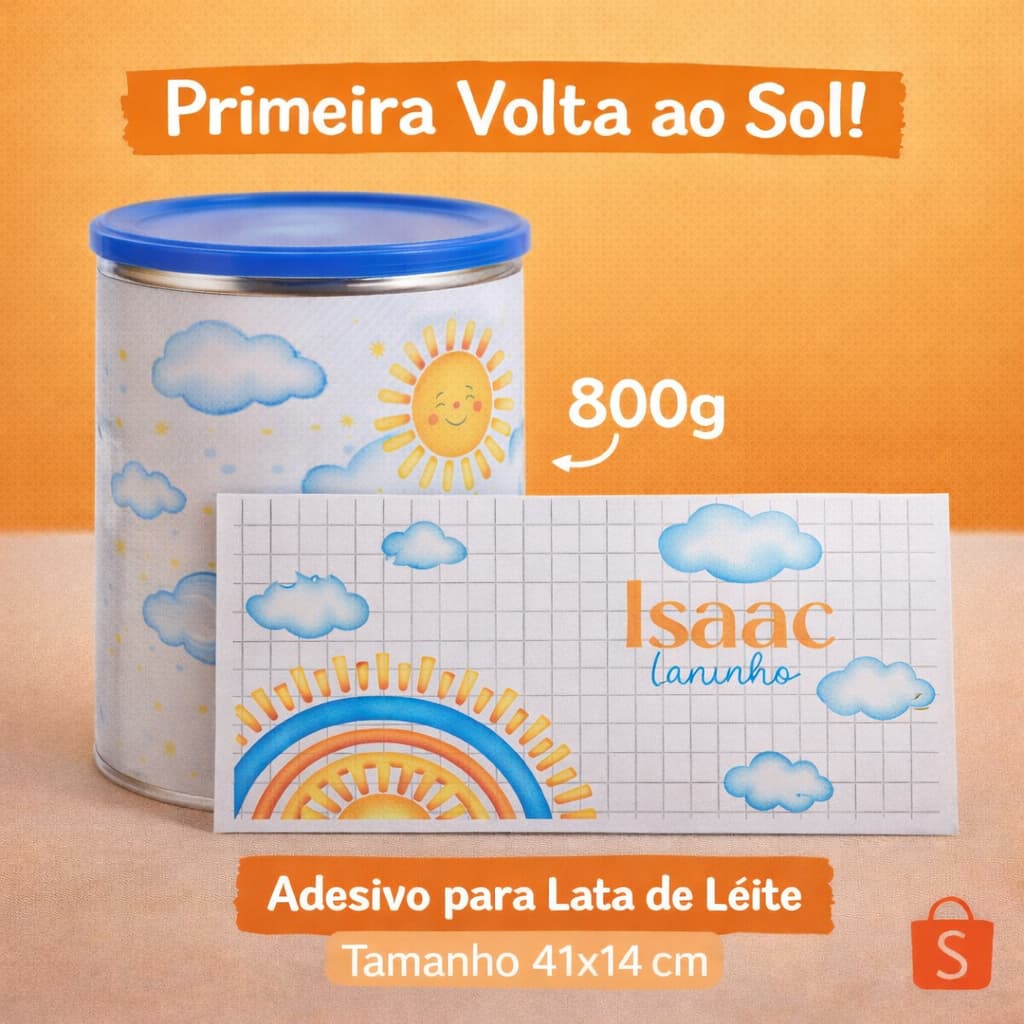 Adesivo para Lata de Leite 800g Primeira Volta ao Sol 41x14 Personalizado Lembrancinha