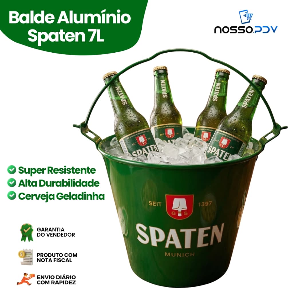 Balde de Alumínio 7 Litros Spaten Ótimo para Bar Área de Churrasco Ideal para Long Neck Garrafas Gelo
