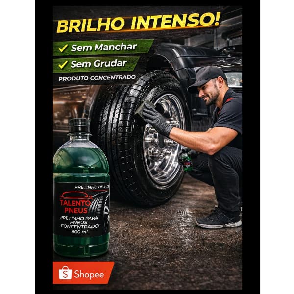 Pretinho Concentrado Melhor que Baba de Camelo 500 ml , brilho intenso, mais durabilidade,aspecto de pneus novos!