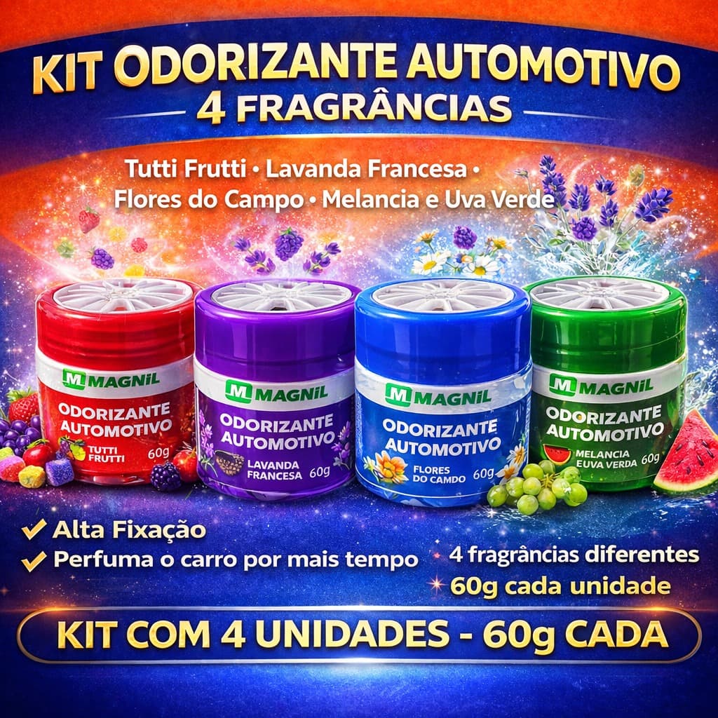 Kit Odorizante Automotivo Magnil – 4 Fragrâncias 60g Cada