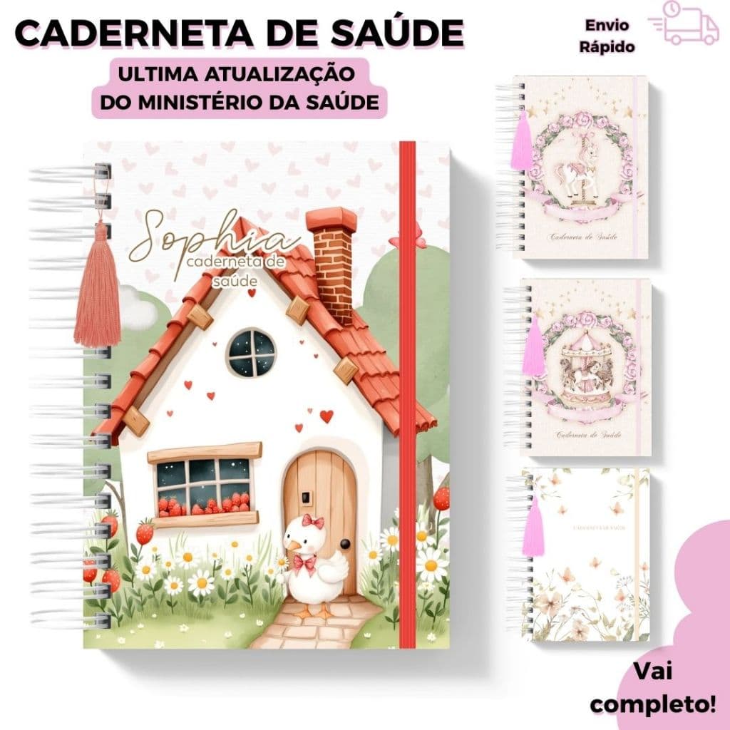 Caderneta de Saúde Personalizada Menina | Caderneta de Vacinação Completa Bebê | Capa Dura  com Nome