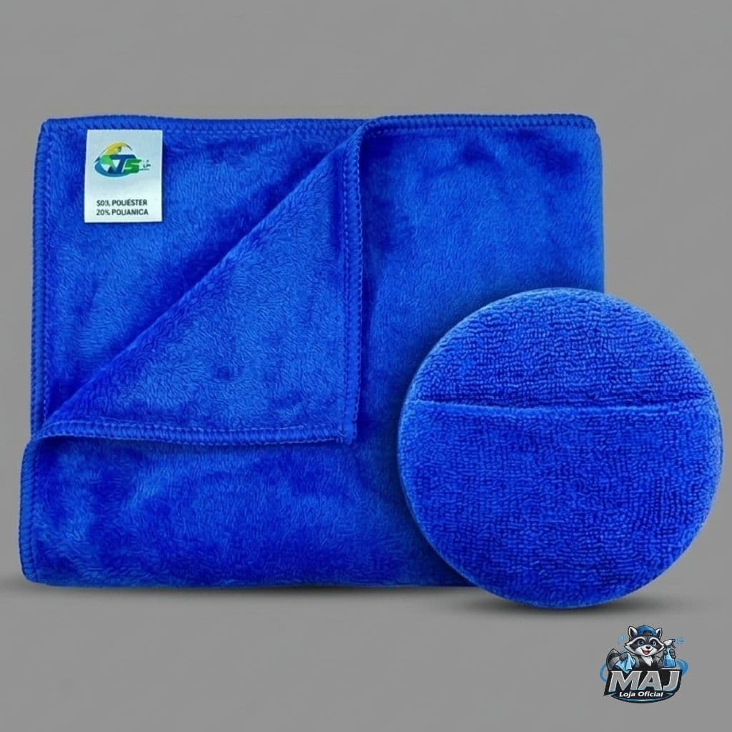Kit Toalha de Microfibra 50x90cm + Aplicador de Microfibra com Encaixe de Mão