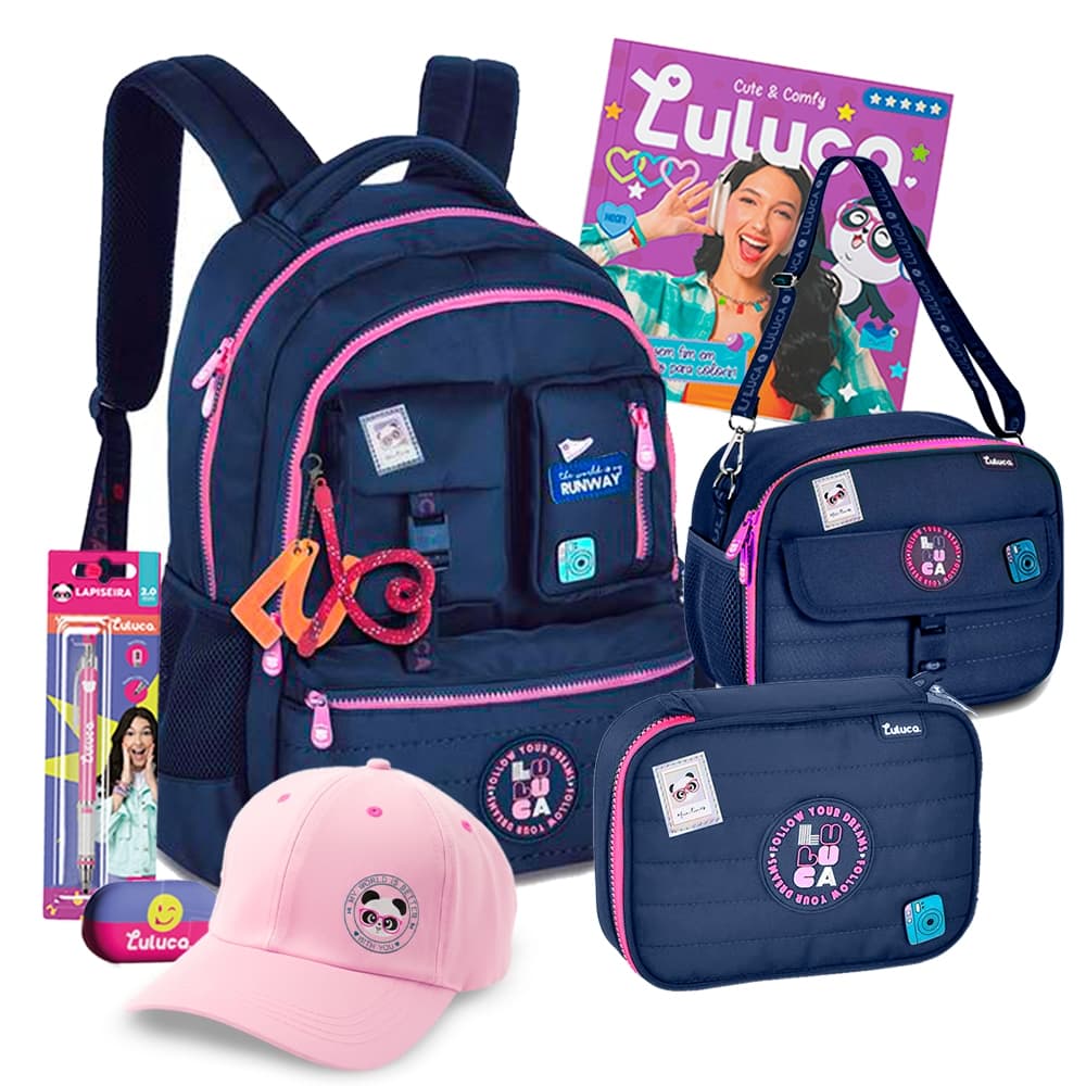 Mochila Estojo Lancheira Luluca Youtuber Juvenil Coleção Nova 2025 Meninas Feminina Guarda Chuva