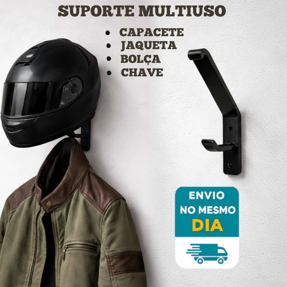 Suporte de Capacete Jaqueta e Chave Organização com Elegância Acompanha Instalação Bucha Parafuso