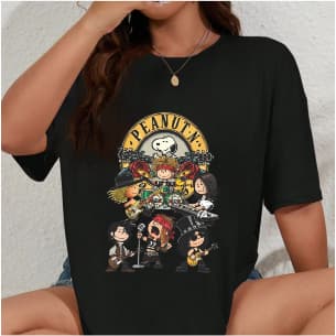 Camiseta Snoopy Guns N' Roses Banda Rock Peanuts