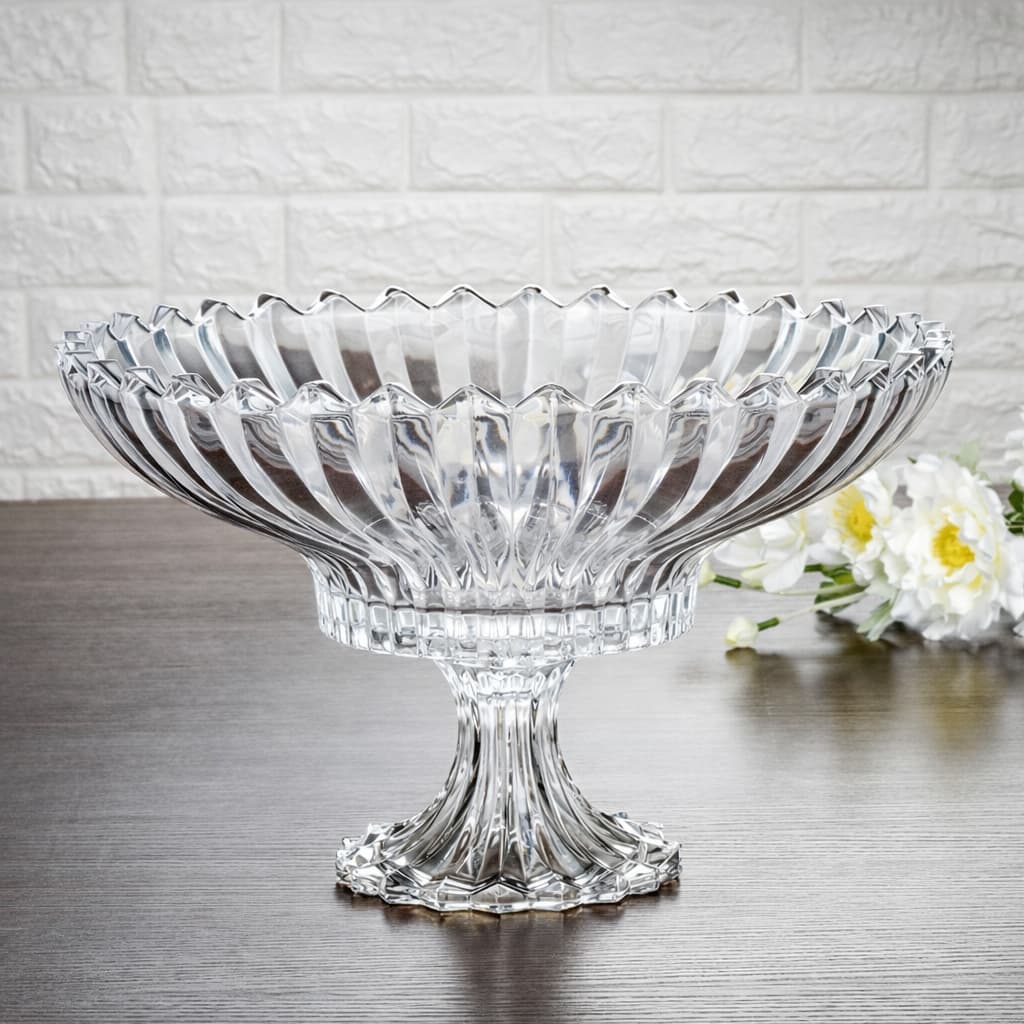 Centro de Mesa Fruteira Lótus Vidro Incolor com Pé 30cm - Bandeja Decorativa Sala e Decoração