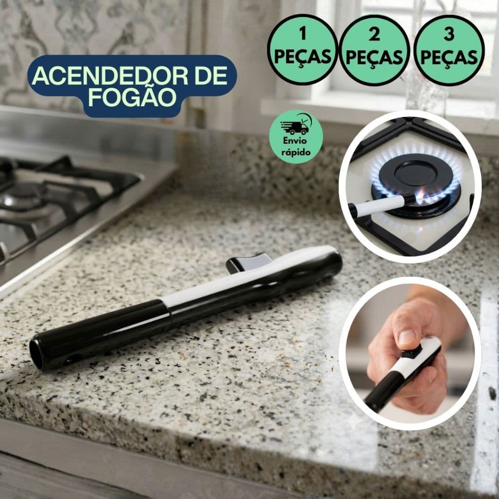 Acendedor de Fogão Cozinha Acendimento Manual com Botão Apertar Faísca Econômico Seguro