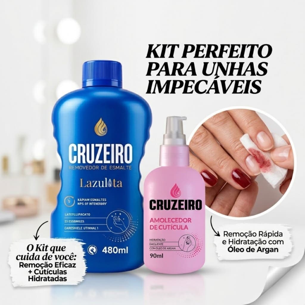 KIT Linha Unhas Cruzeiro 480ml + Amolecedor de Cutículas Cruzeiro 90ml Hidratante Remoção Eficiente