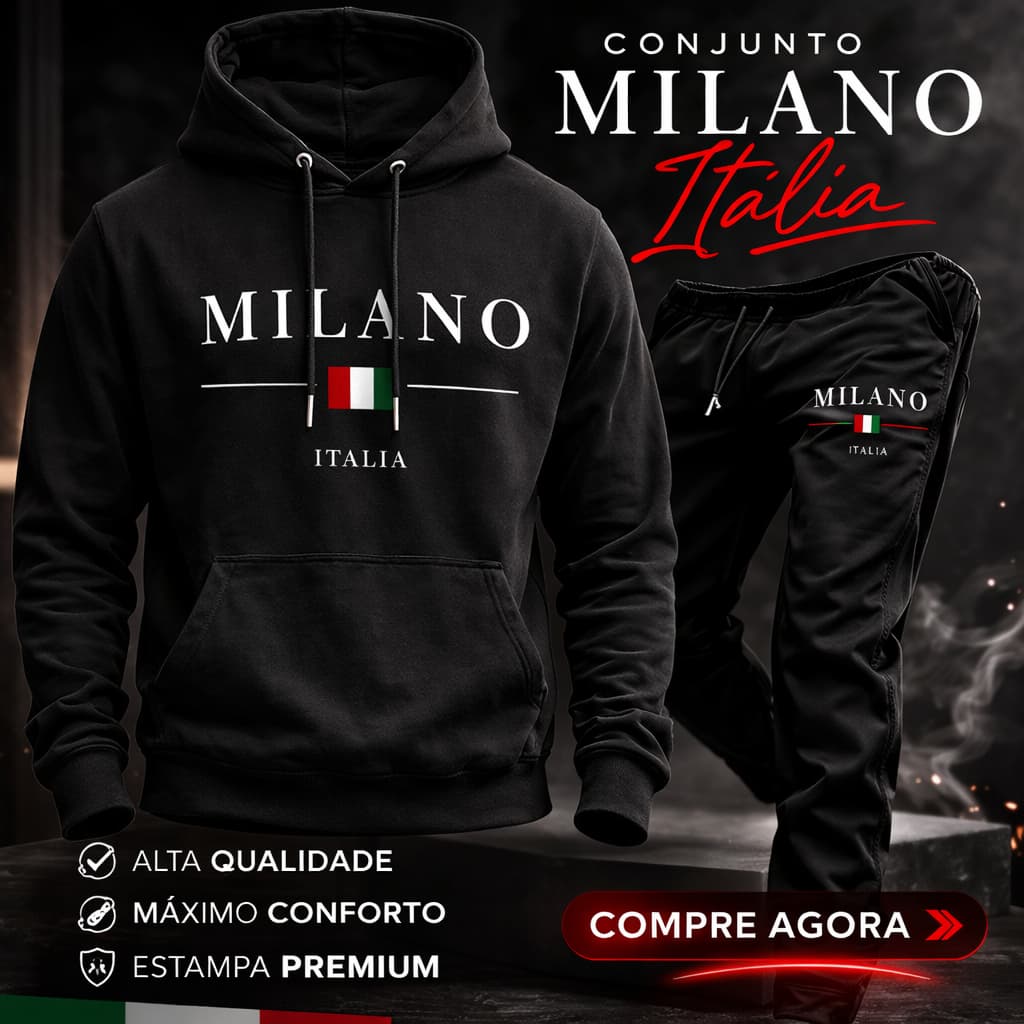 Conjunto Moletom Milano Italia Unissex Kit Blusa Frio Calça Abrigo Algodão Flanelado