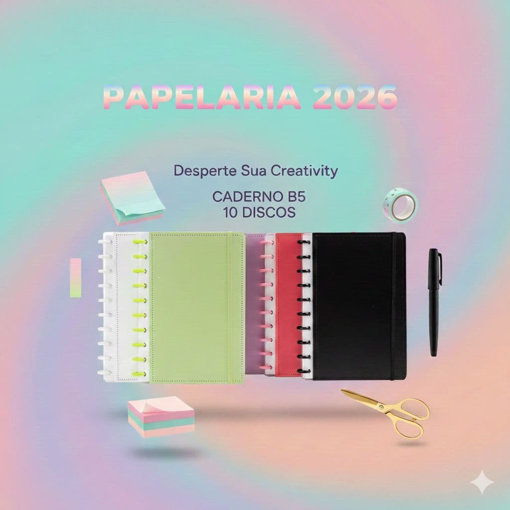 Caderno Inteligente de 10 Discos B5 80 Folhas Reposicionáveis Capa Dura Couro