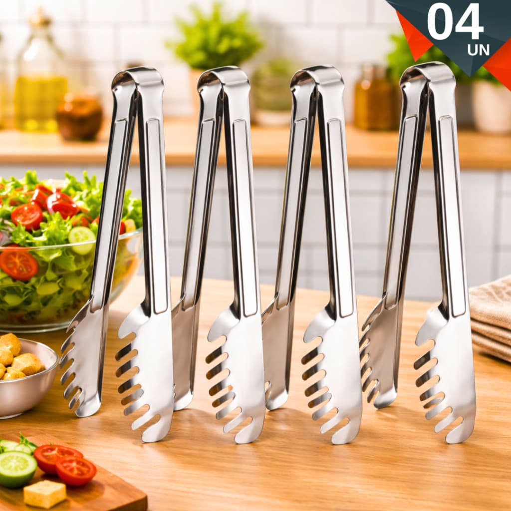 Kit 4 Pegadores De Massas Serrilhado Em Aço Inox Para Saladas Para Massas Resistente Cozinha