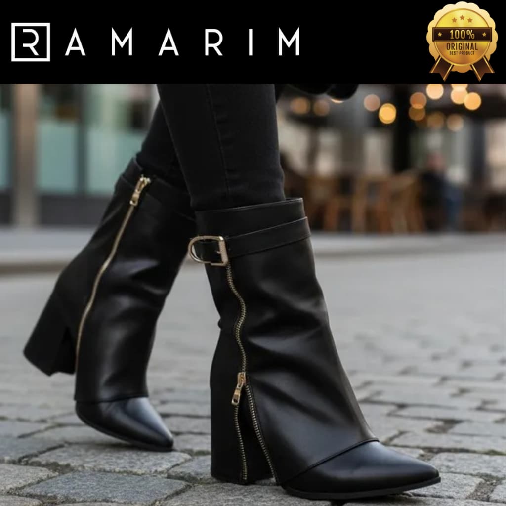 Bota Feminina Ramarim Salto Alto Estilosa Moda Shark Lock Confortável 2658131 Lançamento Original