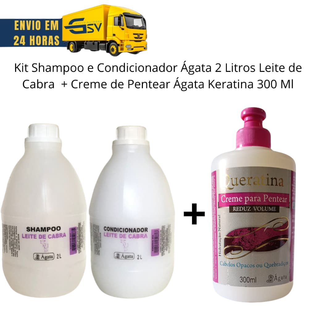 Kit Shampoo + Condicionador Leite De Cabra Galão 2 Litros + Creme de Pentear 300 Ml Ágata Queratina