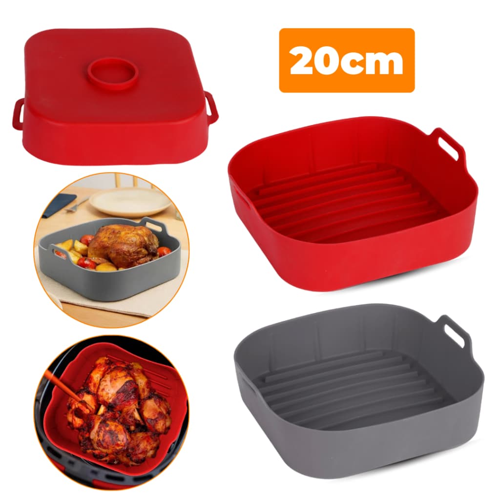 Forma Cesto Antiaderente em Silicone Cozimento Forno Microondas Air Fryer Fritadeira Elétrica Quadrada 20cm