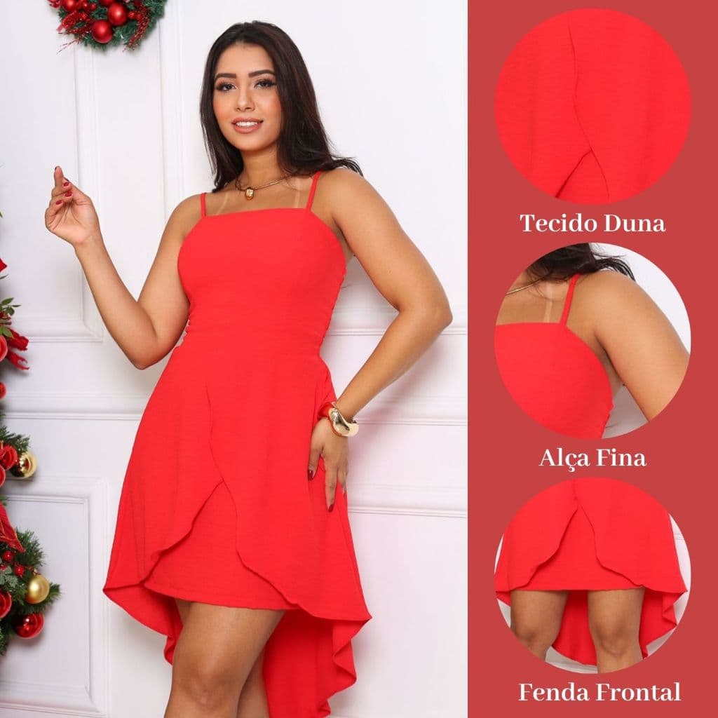 Vestido Fenda frontal Liso Curto tecido Duna Alcinha Regulavéç Tamanhos M G Elastico nas costas