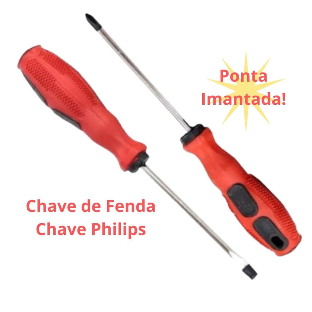 Kit de Chave de Fenda e Chave Philips Imantada Cabo Emborrachado Antiderrapante Conforto no Manuseio