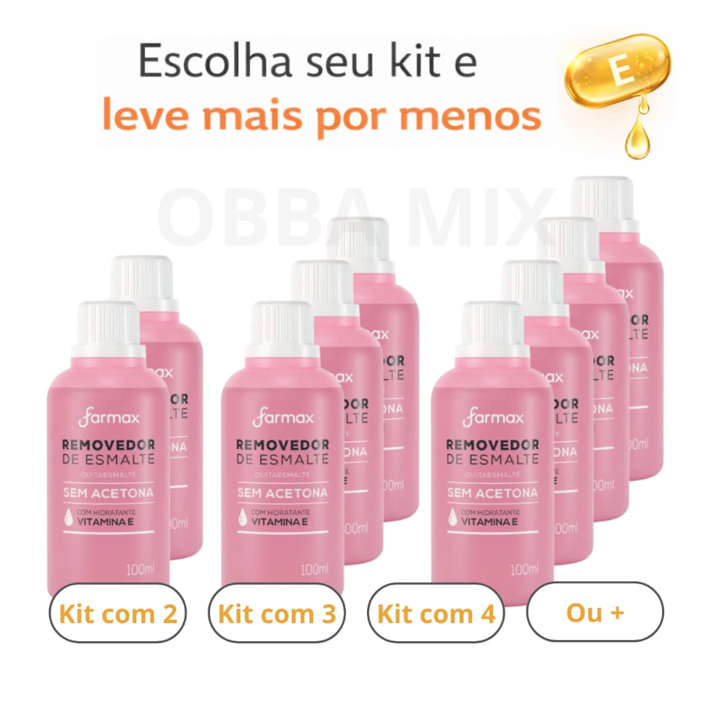 Kit Removedor de Esmalte Farmax 100ml Sem Acetona Aroma Suave com Vitamina E
