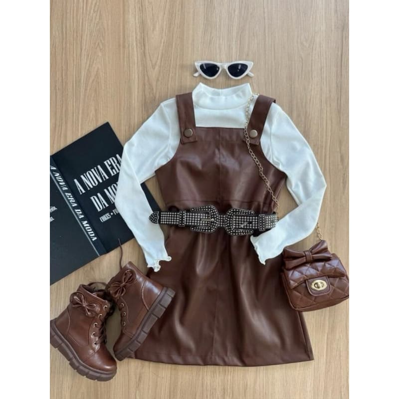 Jardineira Salopete Infantil De Couro Para Meninas Estilo Blogueirinha