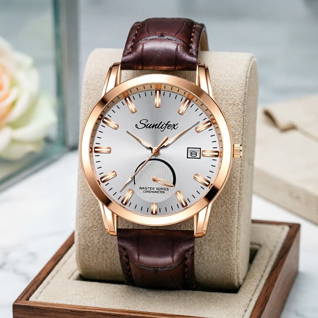 Relógio Masculino Quartz 7010 | Couro Genuíno e Mostrador Luminoso | Resistente à Água | Modelo Elegante para Executivos