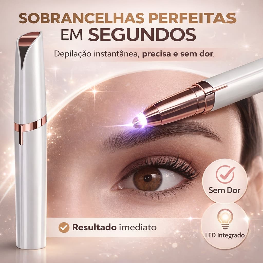 Caneta Depiladora Sobrancelha Elétrica Recarregável USB - Aparador Facial Unissex Indolor com Luz LED Portátil