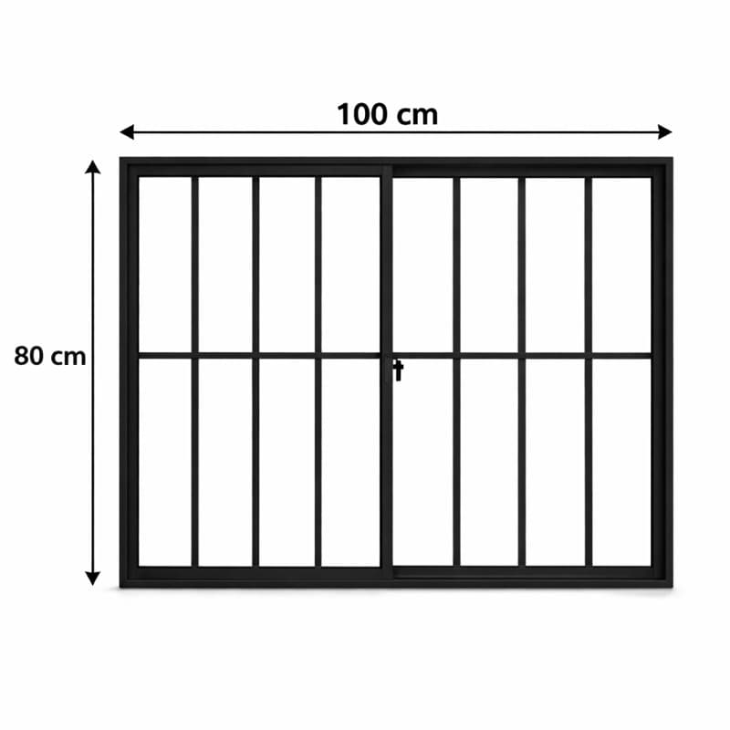 Janela Preta 2 Folhas 80x100 com Grade Vidro Liso