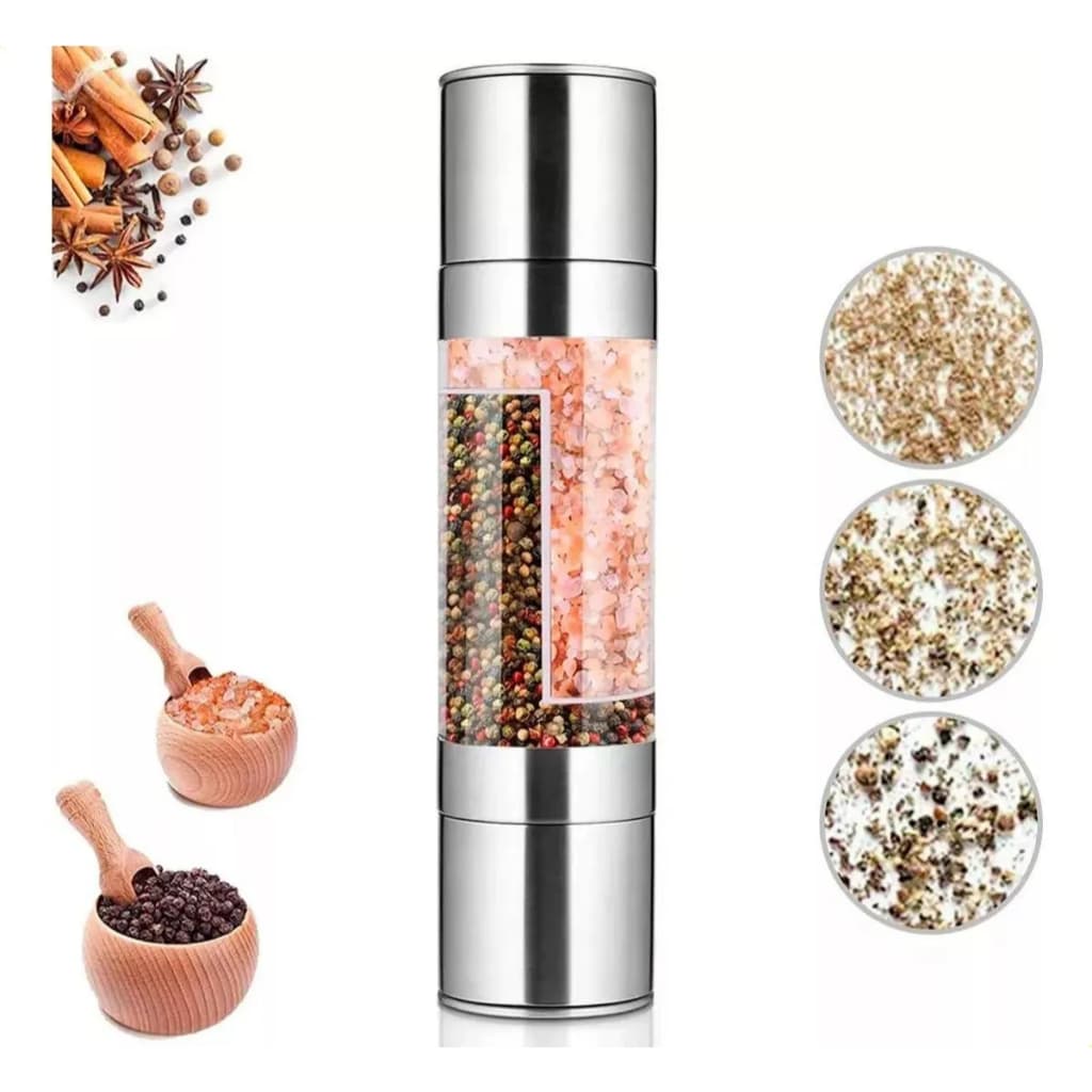 Moedor de Pimenta E Sal Grosso Triturador Manual Duplo 2 em 1 Gourmet Aço Inox Tempero Pequeno