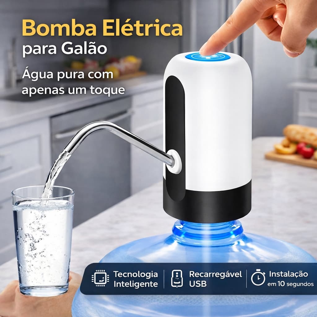 Bomba Elétrica para Galão de Água 20L/10L Recarregável USB Automática Dispenser Galão Água Portátil