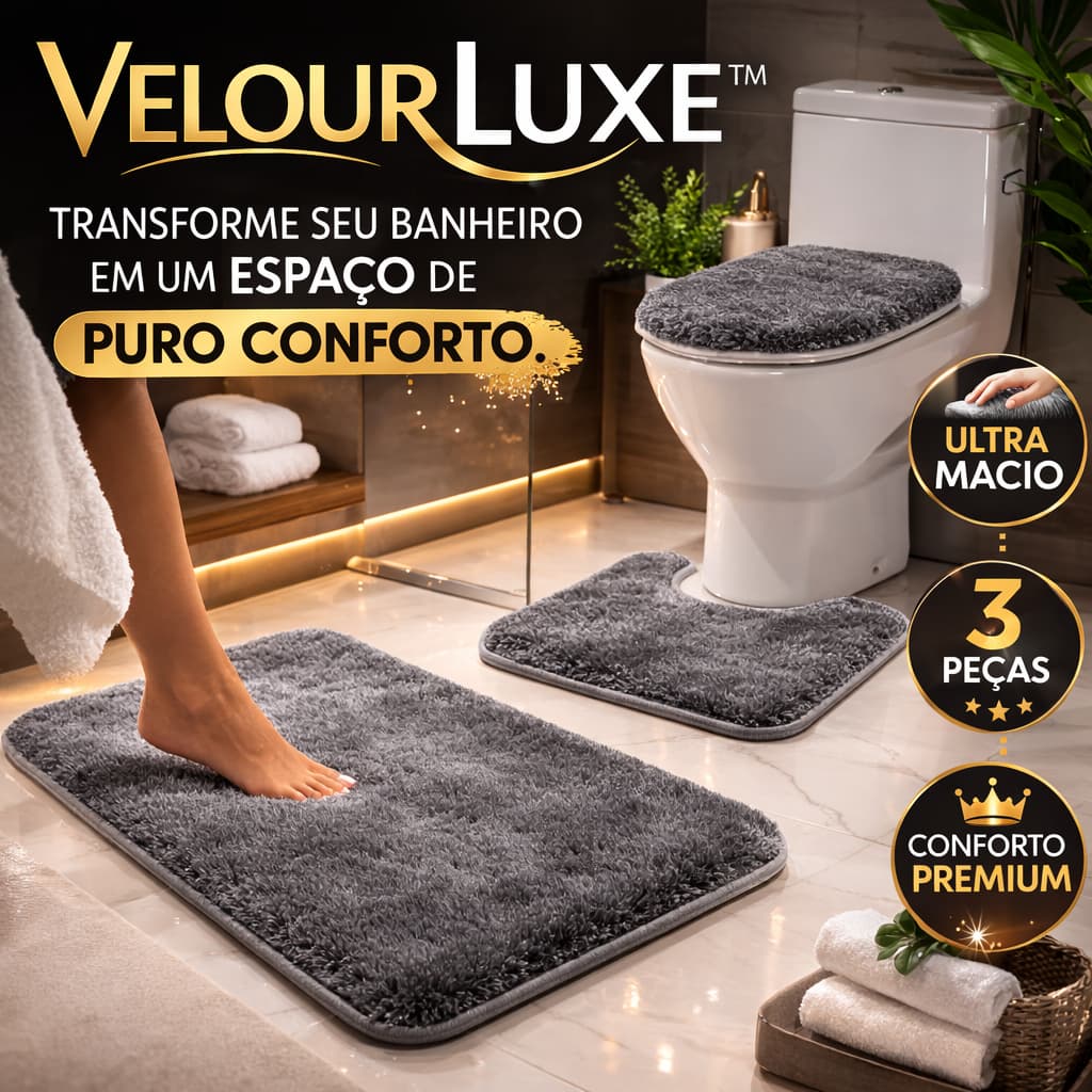 Jogo de Tapete para Banheiro 3 Peças Veludo Antiderrapante Super Macio VelourLuxe™