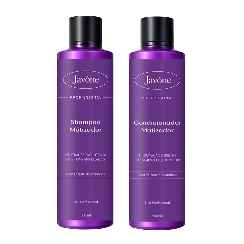 Kit Matizador Profissional Shampoo + Condicionador 500ml  Javône – Hidratação, Brilho e Neutralização do Amarelado