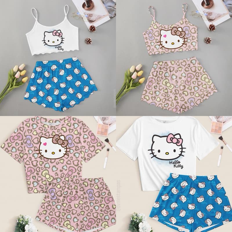 Pijama Adulto e Infantil Hello Kit Conjuntos de Pijama Baby Doll Feminino | Estilo Doll | Pijama Curto Baby Doll