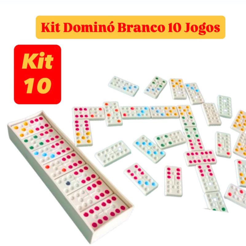 Dominó Kit 10 Jogos Lembrancinha Festa Prenda Domino Infantil plástico BRANCO bolinhas pintadas
