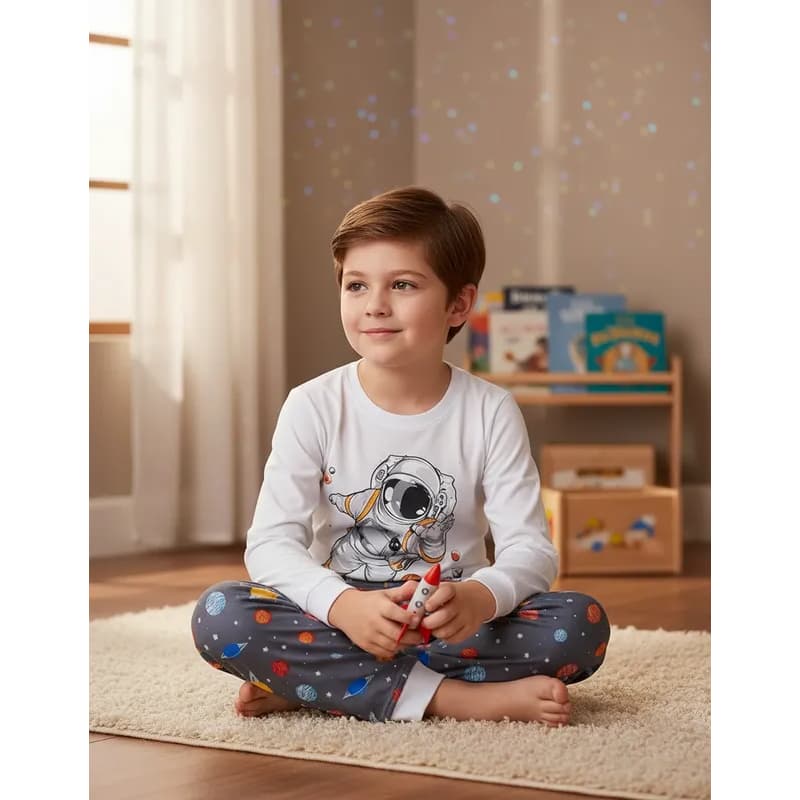 Pijama Infantil Masculino Inverno Astronauta - Hey Kids Branco