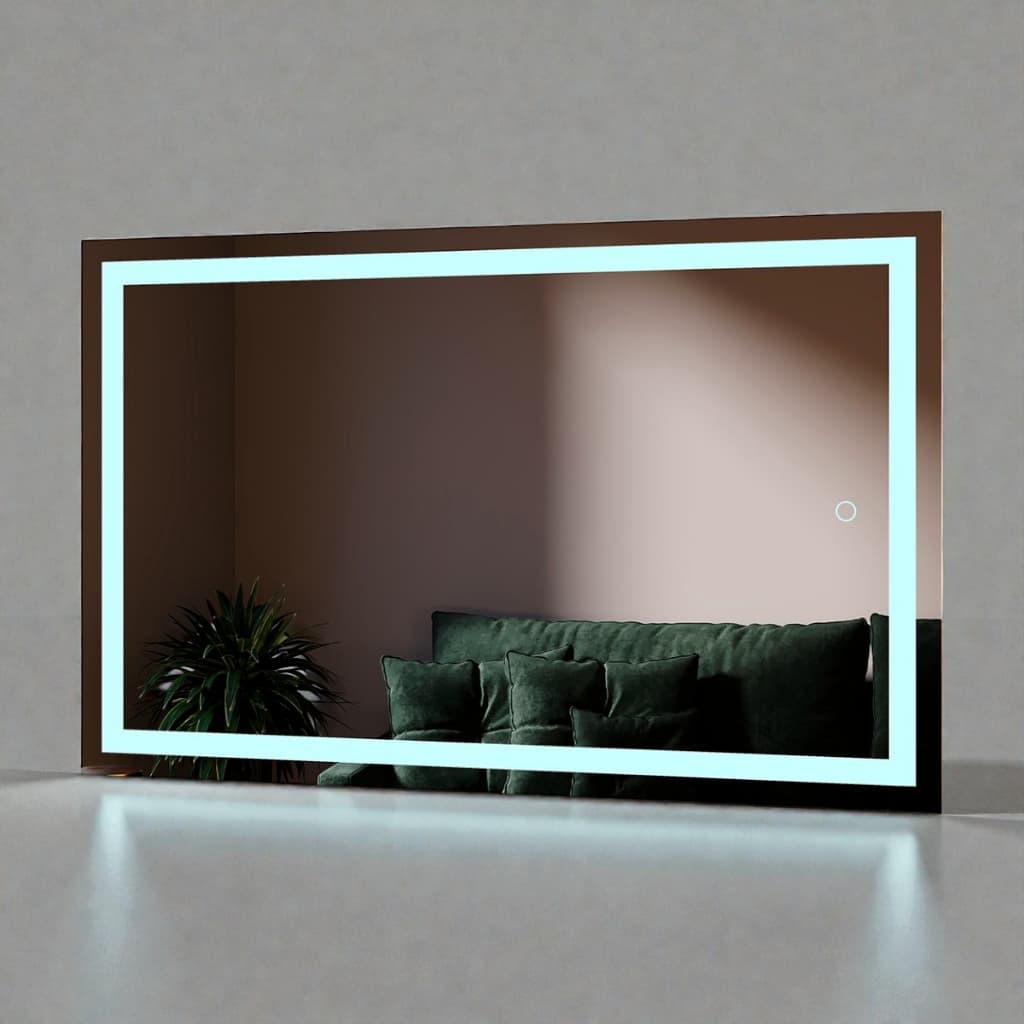 Espelho Retângular Jateado 70x50 LED Multicolor Touch Decorativo Moderno Parede Banheiro Sala Quarto