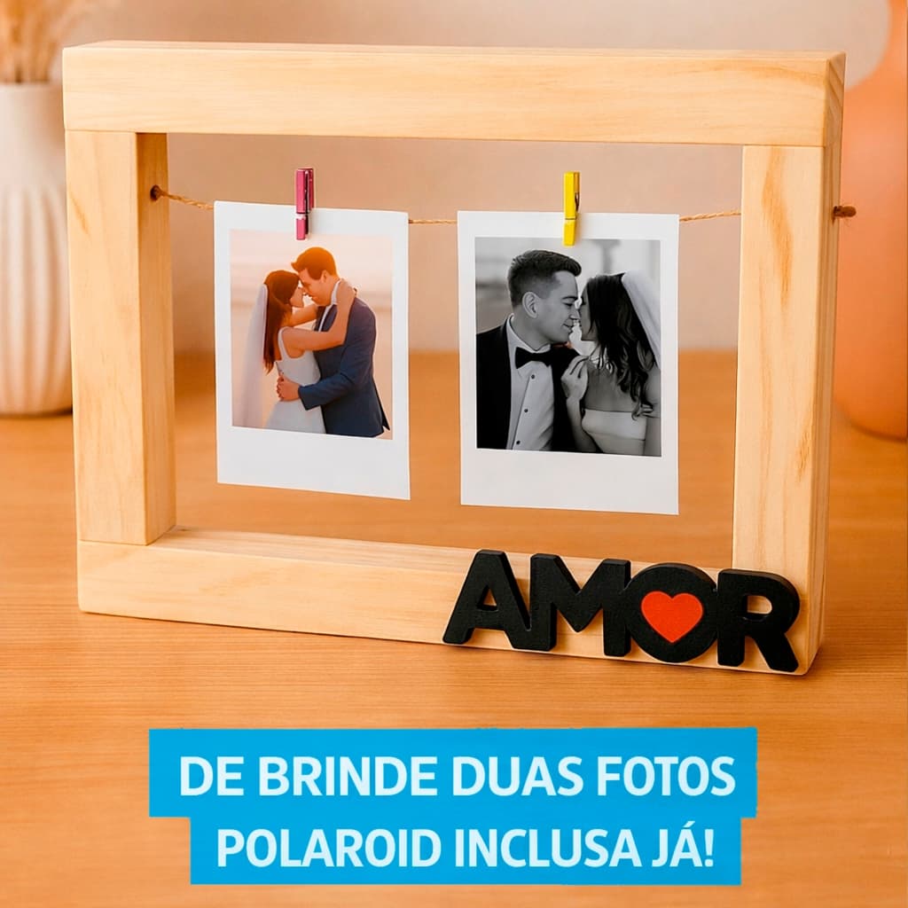 Porta Retrato Varal de Madeira com Pregadores – Suporte para Fotos Polaroid | Decoração Charmosa
