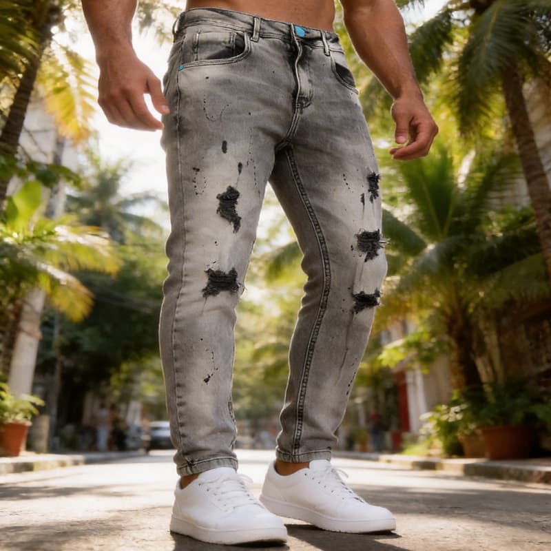 【TUNG JEANS】calça jeans masculina cinza rasgada estilo urbano moderno novo modelo 2026